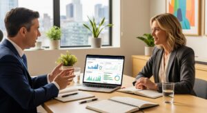 CFO and operations leader reviewing real-time cost data in construction accounting software to prevent upgrade errors and control project margins.
