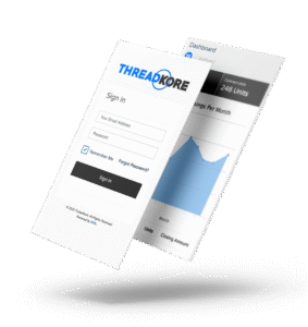 ThreadKore dashboard and login interface showing unified operations and software integration.